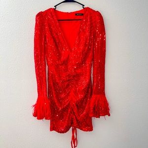 SEQUINNED RED COCKTAIL DRESS